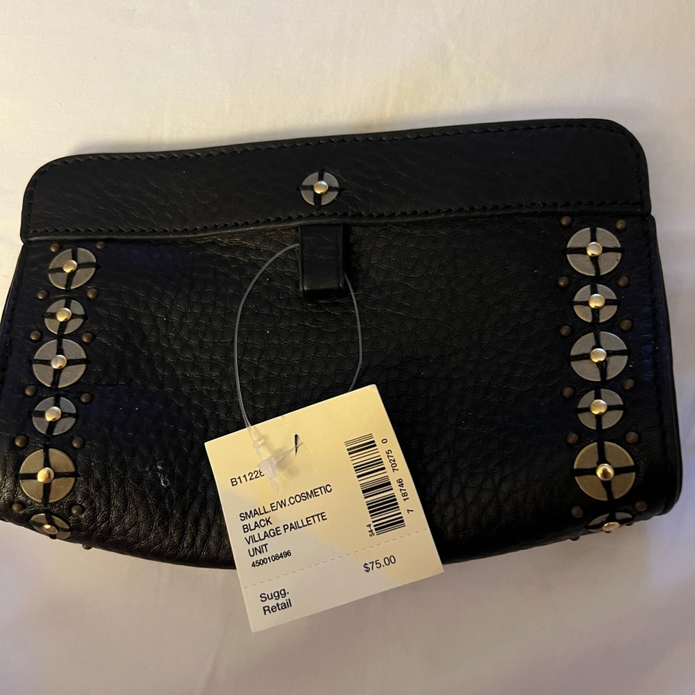 NWT Cole Haan small black leather cosmetic bag